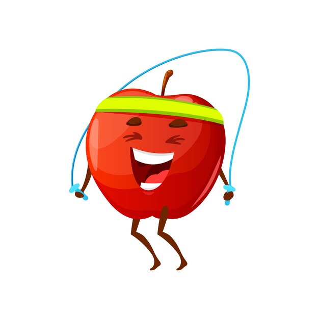 Manzana roja saltando sobre la cuerda, entrenamiento de frutas deportivas