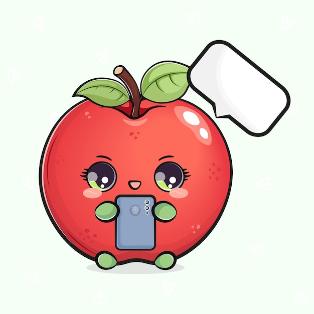 Vector manzana roja con un teléfono inteligente en la mano
