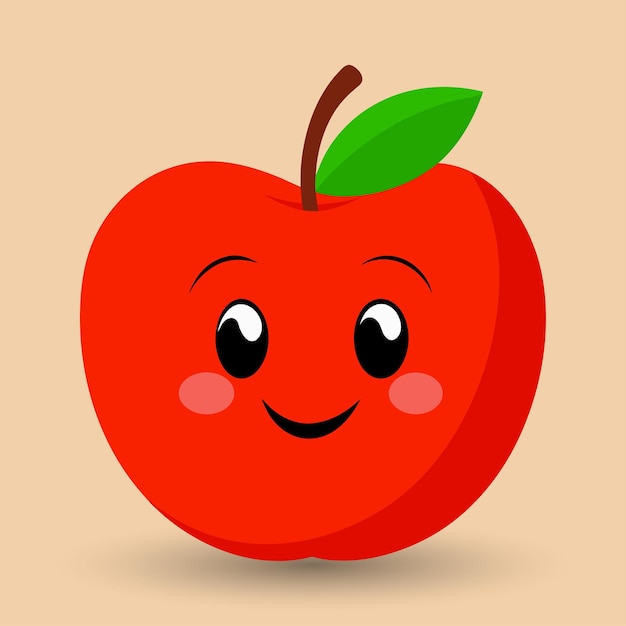 Vector manzana sonriente con ojos lindos divertidos fruta de manzana estilo dibujos animados ilustración de diseño vectorial