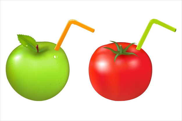 Manzana Y Tomate Con Túbulo, Aislado.