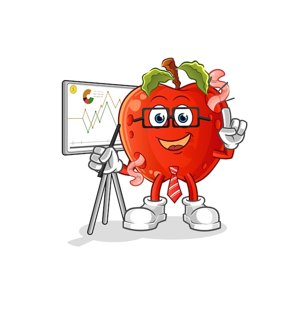 Manzana con vector de mascota de dibujos animados de carácter de marketing de gusano