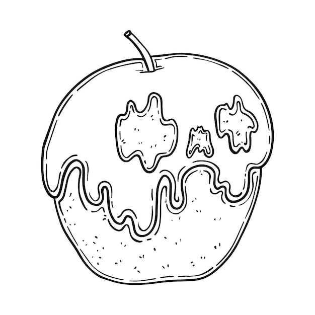 Manzana con veneno en forma de cráneo garabato lineal