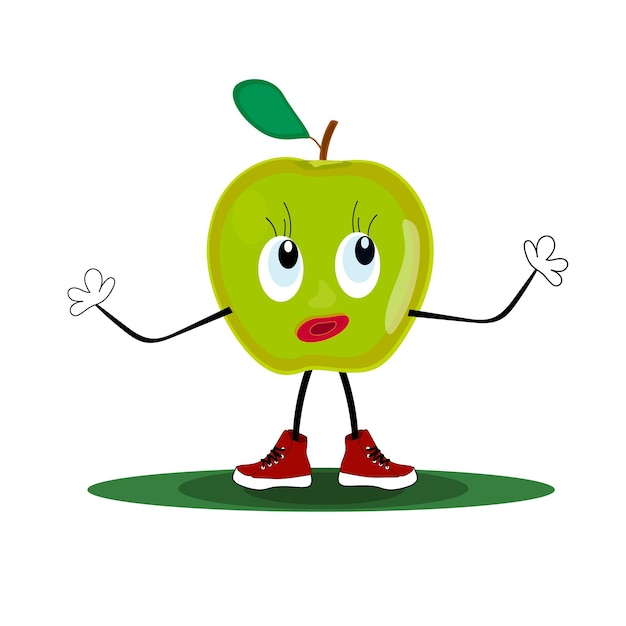 Vector una manzana verde con una cara que dice 