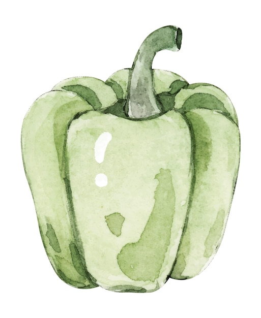 una manzana verde con una cara verde está dibujada en un estilo de acuarela