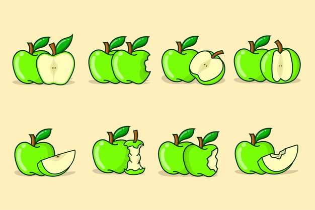 Manzana verde conjunto paquete de ilustración vectorial