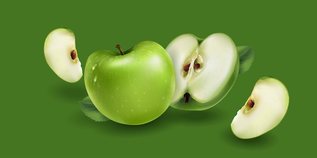 Manzana verde entera y en rodajas