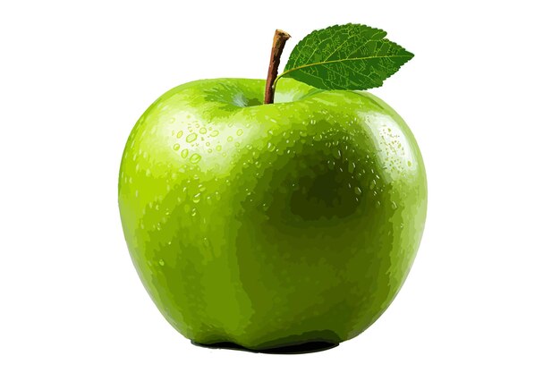 Vector manzana verde con gotas de agua aisladas en vector de fondo blanco