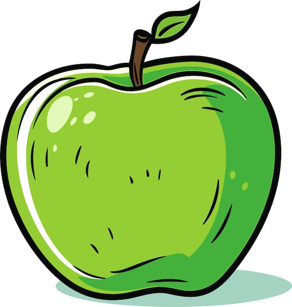 Manzana verde con ilustración de vector de hoja verde