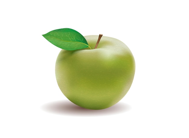 Manzana verde Manzana en el rocío Manzana fresca Frutas verdes Manzana con una hoja