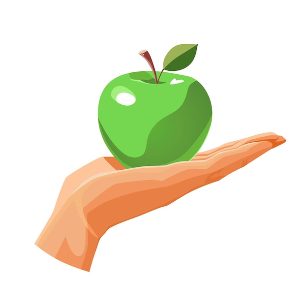 manzana verde en la palma aislada sobre un fondo blanco Clipart de frutas vectorial en estilo plano para el diseño