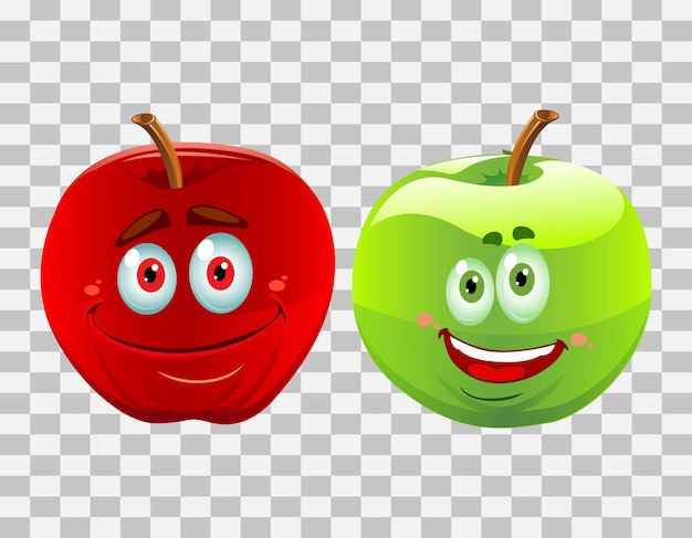 manzanas divertidas personaje de dibujos animados 3D cara feliz fruta