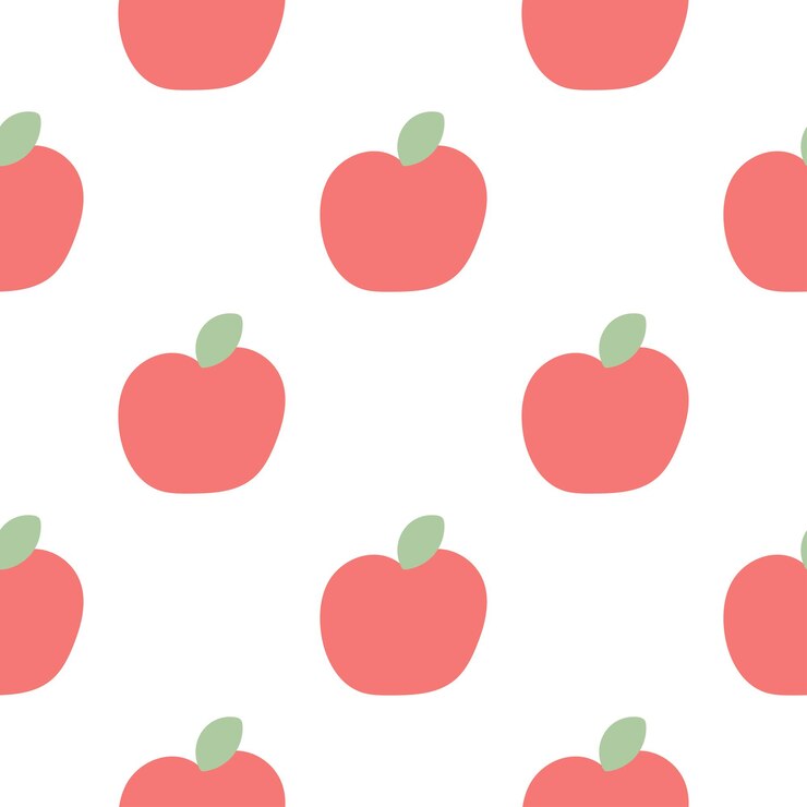 Manzanas rojas con hojas dibujadas a mano de patrones sin fisuras repetir fondo con estampado de alimentos de frutas
