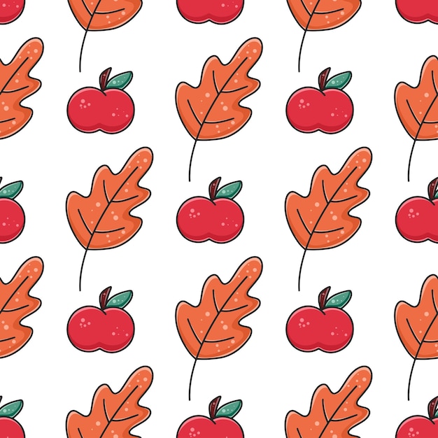 Manzanas rojas y hojas de roble amarillentas patrón de otoño transparente fondo acogedor con follaje de frutas