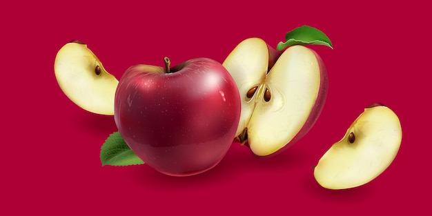 Vector manzanas rojas sobre un fondo