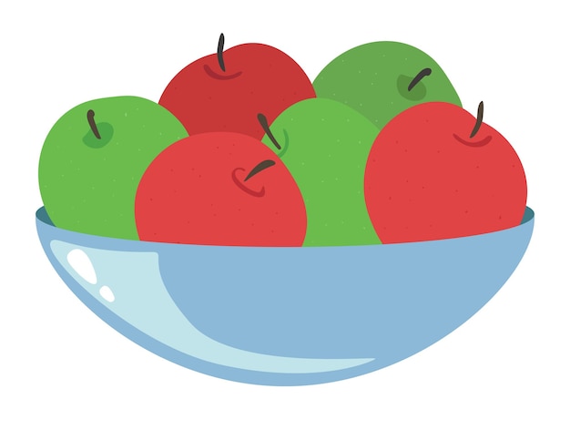 Manzanas rojas y verdes en un plato. | Vector Premium