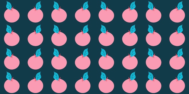 Vector manzanas rosadas patrón en oscuro impresión sin costuras de hoja de fruta alimentos veganos vitaminas cosecha de frutas maduras