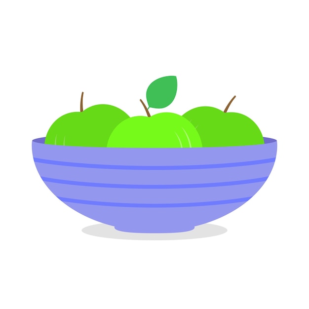 Manzanas verdes maduras en un recipiente aislado sobre fondo blanco Imágenes prediseñadas de jugosas frutas sabrosas