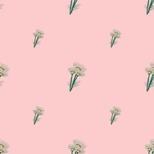 Manzanilla de patrones sin fisuras sobre fondo rosa. hermoso adorno de flores de verano.
