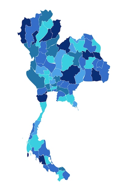Map of Thailand showing provinces in shades of blue