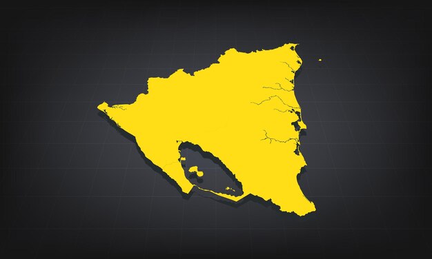 Mapa 3D amarillo de Nicaragua en un fondo oscuro que muestra la forma geográfica