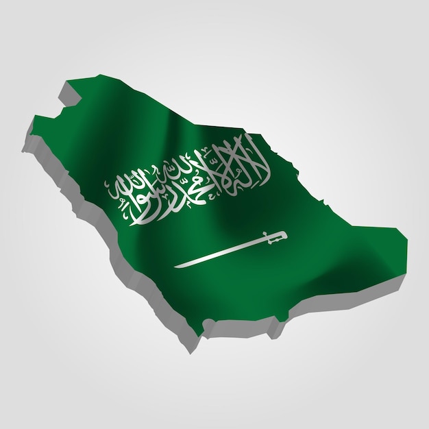 Mapa 3d de arabia saudita con bandera ondeante