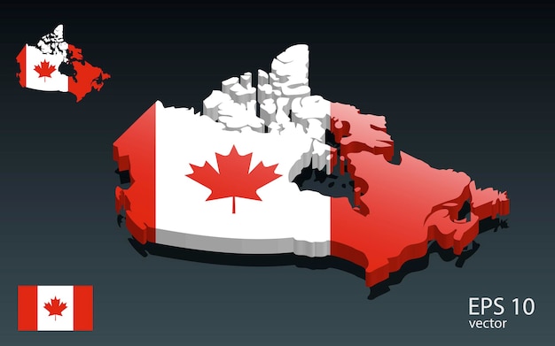 Mapa 3D de Canadá y diseño de forma 3D de bandera Concepto del día de la independencia Vista en perspectiva Vector