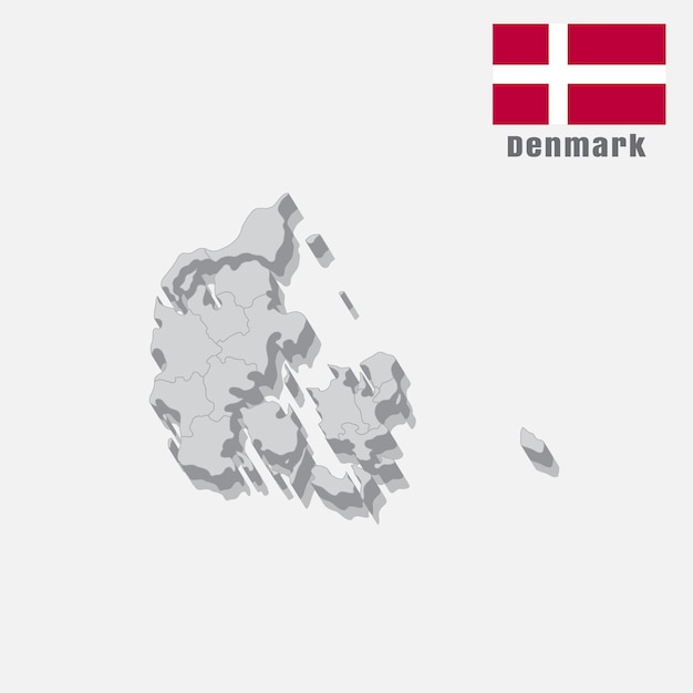 Mapa 3D de Dinamarca con secciones separadas sobre un fondo blanco