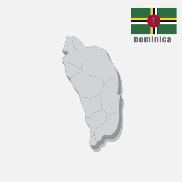 Mapa 3D de Dominica con secciones separadas sobre un fondo blanco