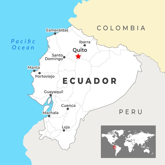 Mapa 3d del ecuador con fronteras de regiones y su capital