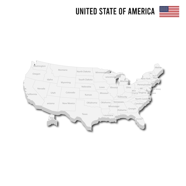 Mapa 3d de estados unidos. mapa vectorial de los estados unidos de américa. mapa de estados unidos