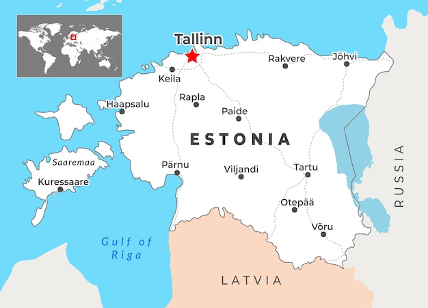 Mapa 3D de Estonia con las fronteras de las regiones y su capital