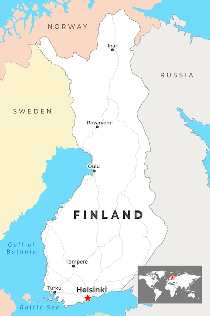 Vector mapa 3d de finlandia con las fronteras de las regiones y su capital