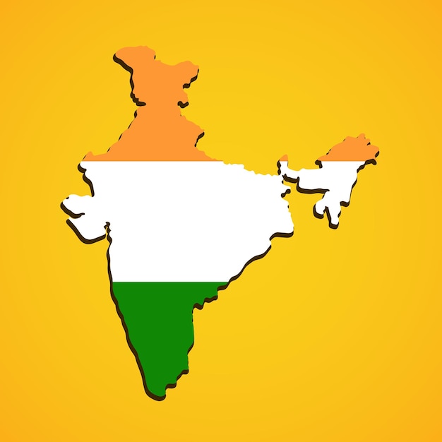 Mapa 3D de la India con bandera aislado sobre fondo amarillo