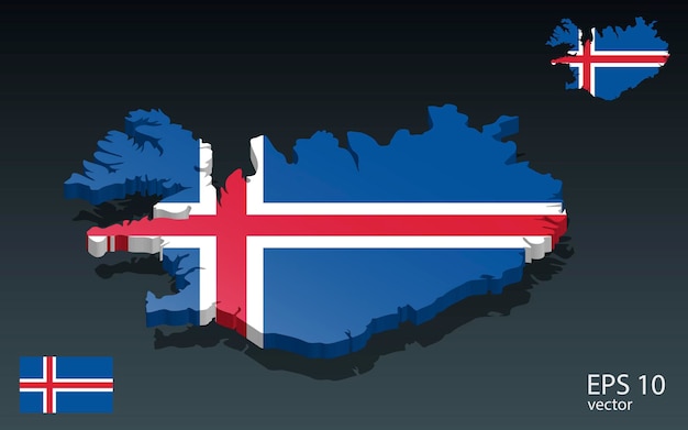 Mapa 3D de Islandia y diseño de forma 3D de bandera Concepto del día de la independencia Vista en perspectiva Vector