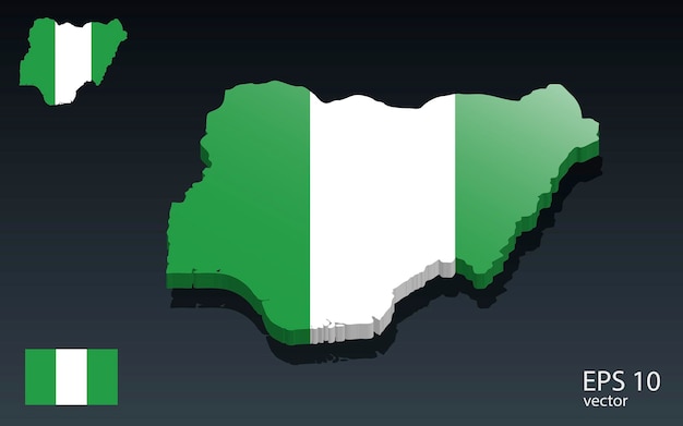 Mapa 3D de Nigeria y diseño de forma 3D de bandera Concepto del día de la independencia Vista en perspectiva Vector