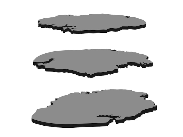 Mapa 3D de Qatar desde varias posiciones aisladas sobre fondo blanco