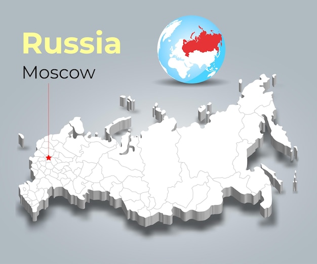 Mapa 3D de Rusia con fronteras de las regiones