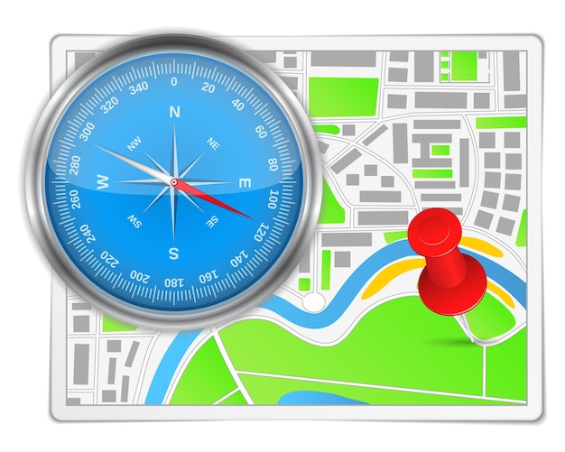 Mapa abstracto con brújula y alfiler, vector eps10 ilustración