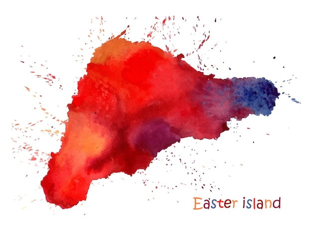 Mapa de acuarela de la isla de pascua imagen estilizada con manchas y salpicaduras de pintura