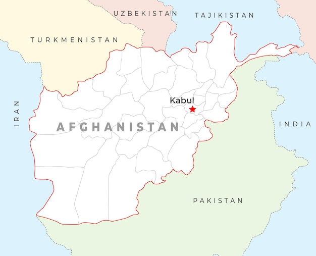 Mapa de Afganistán con la capital Kabul, las ciudades más importantes y las fronteras nacionales
