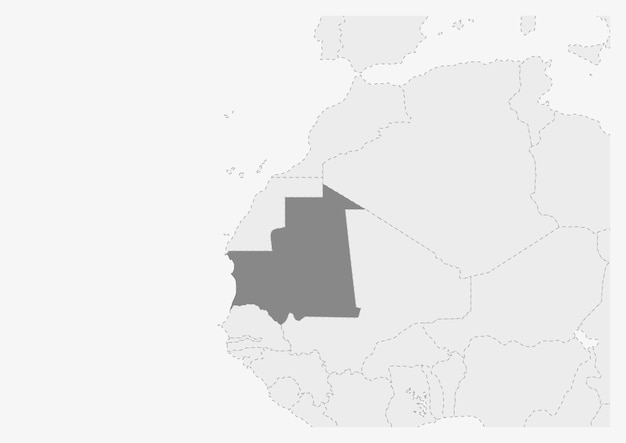 Mapa de áfrica con el mapa de mauritania resaltado