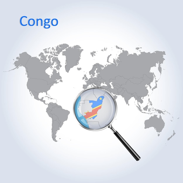 Mapa agrandado del Congo con la bandera del Congo ampliación de los mapas Vector Art