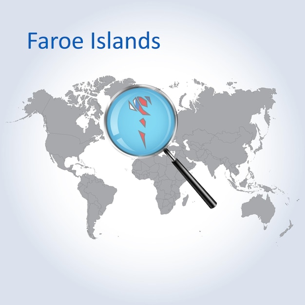 Mapa agrandado de las Islas Feroe con la bandera de las Isles Feroe ampliación de mapas Vector Art