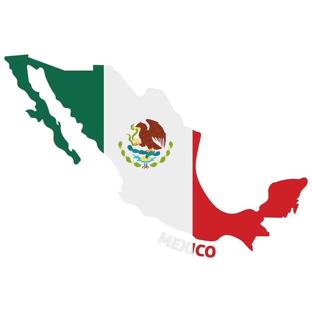 Mapa aislado de color de México con su bandera Ilustración vectorial