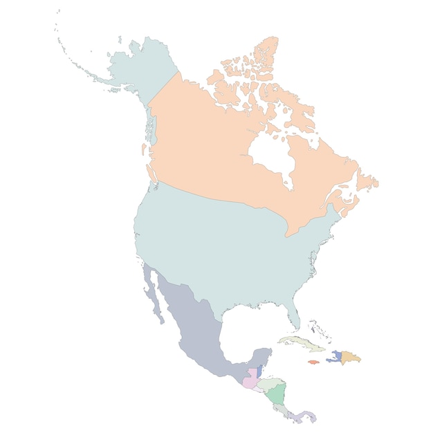 Mapa de América del Norte y Central Mapa del continente de América Central y del Norte Mapa con países Mapa en multicolor