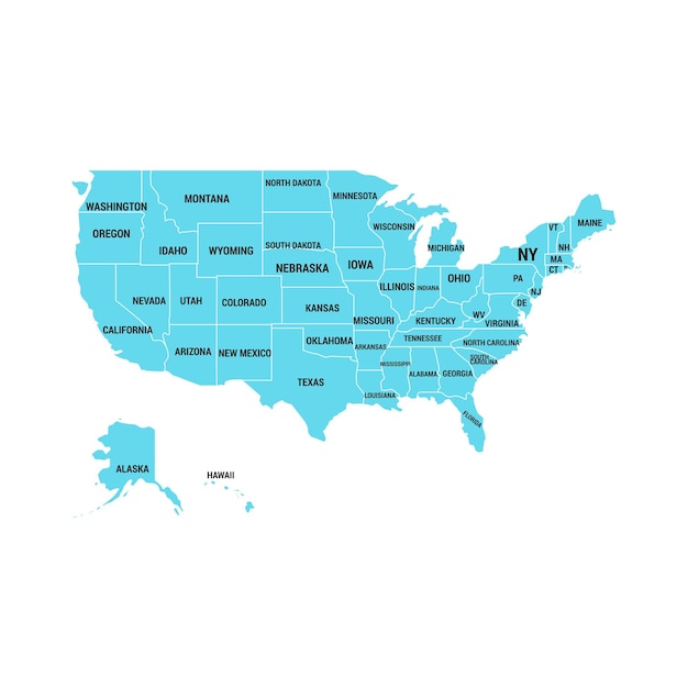 Mapa americano con provincia Ilustración de color único Arte de colores azules con nombre de provincia