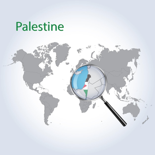 Mapa ampliado de Palestina con la bandera de Palestina ampliación de los mapas Arte vectorial