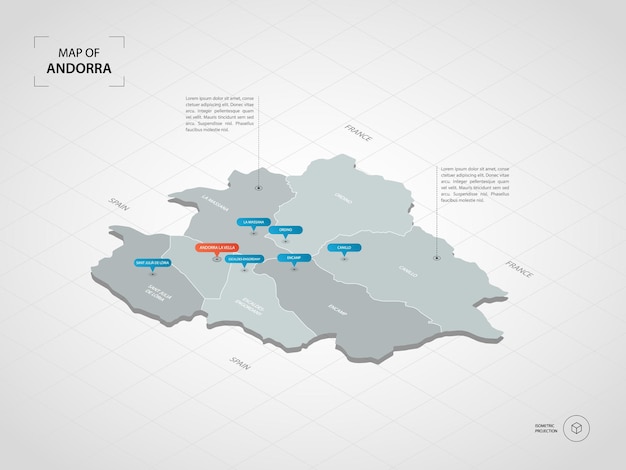 Mapa de andorra isométrico.