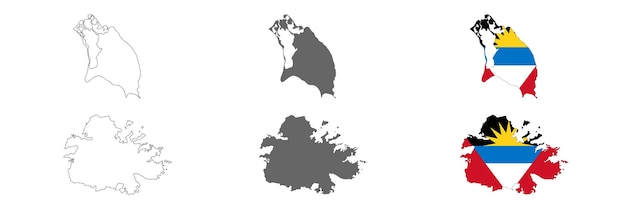 Mapa de Antigua y Barbuda muy detallado con bordes aislados en el fondo