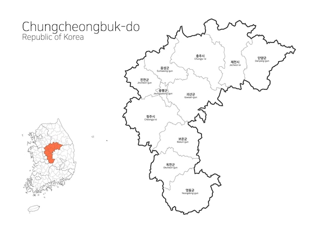 Vector mapa del área local de corea del sur chungcheongbukdo